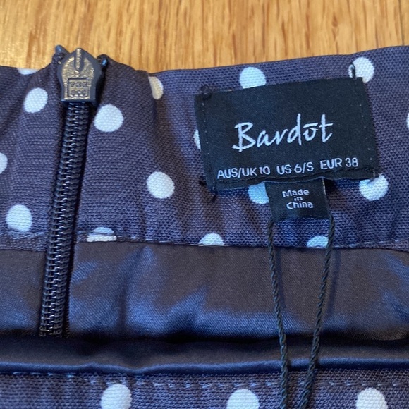 Bardot Charcoal Mini Skirt White Polka Dots Ruffles Pleated Skirt Ruffled Hem 6 - Picture 3 of 9